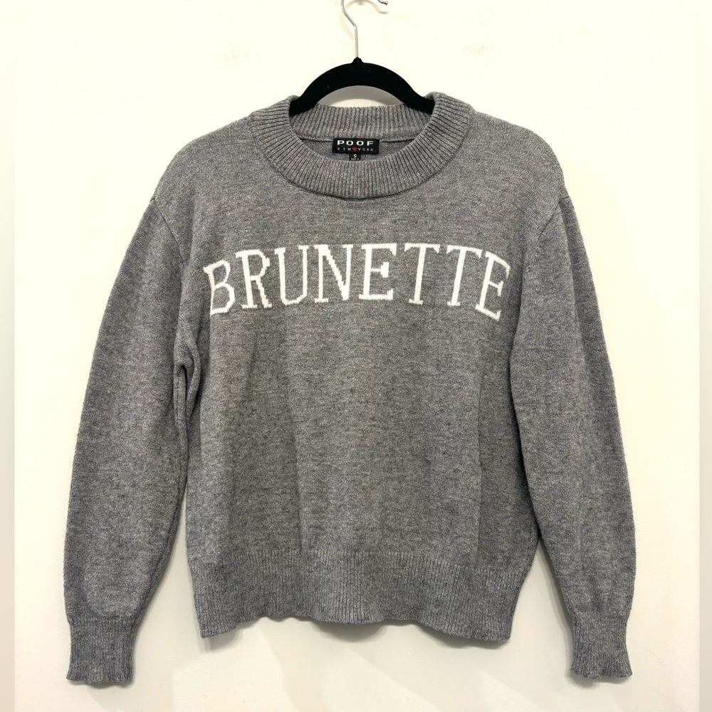 BRUNETTE Poof New York Womens‎ Size S Grey Graphic Pullover Knit Sweater